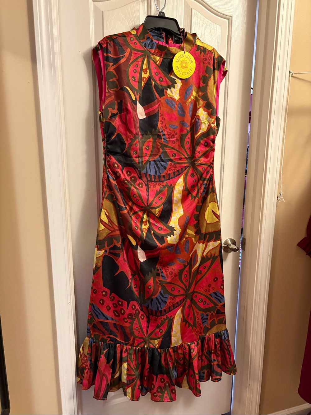 Multicolor Floral-Print Midi Dress with Ruffle Hem